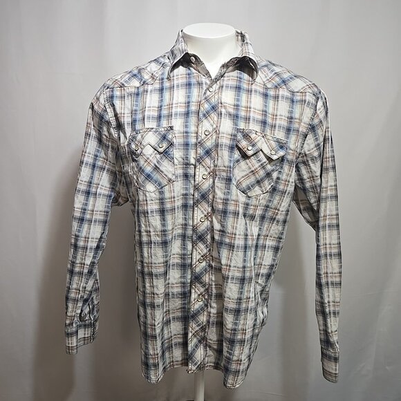 VTG Wrangler Sawtooth Shirt Mens Approx Size XL Pearl Snap Rockabilly Western - Picture 1 of 8